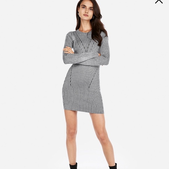 Solid Fitted Ribbed Sweater Dress - Picture 1 of 2